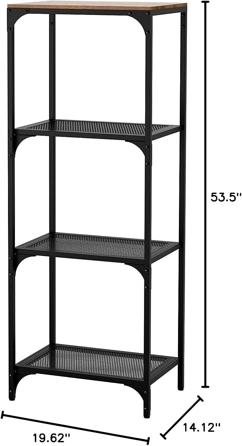 Royal7 4-Shelf Industrial Bookshelf, Rustic Metal and Wood Shelf, 19 5/8”W x 14 1/8”D x 53 1/2” H, Black