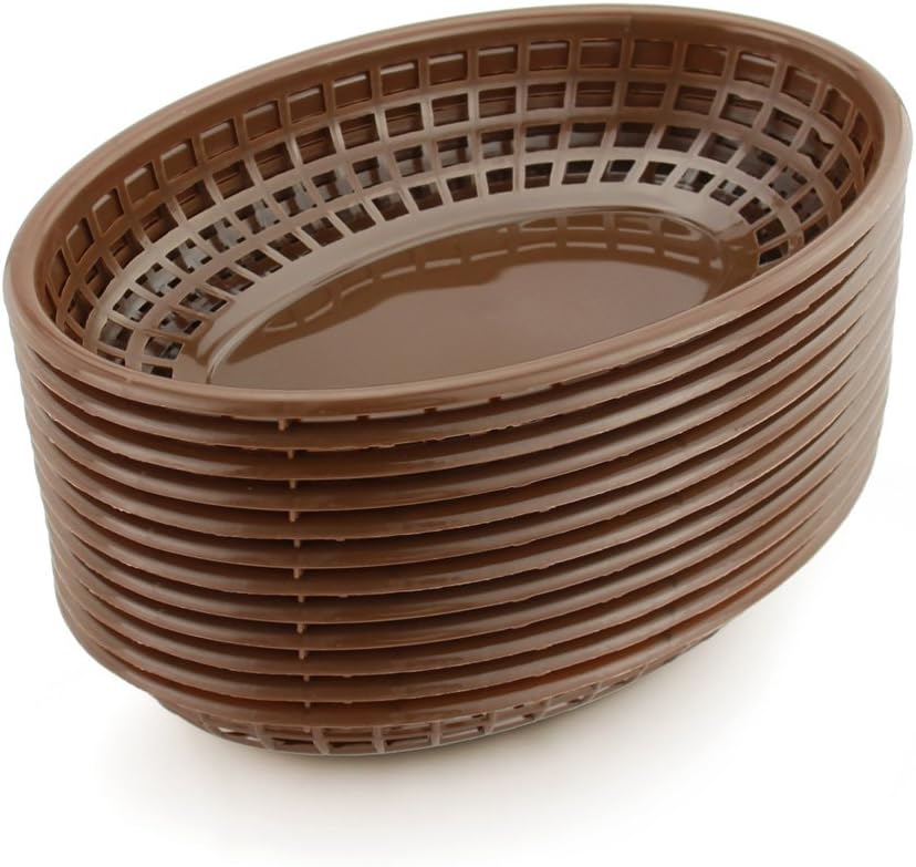 New Star Foodservice Fast Food Baskets, 9 1/4-Inch x 6-Inch Oval, Set of 12, Brown
