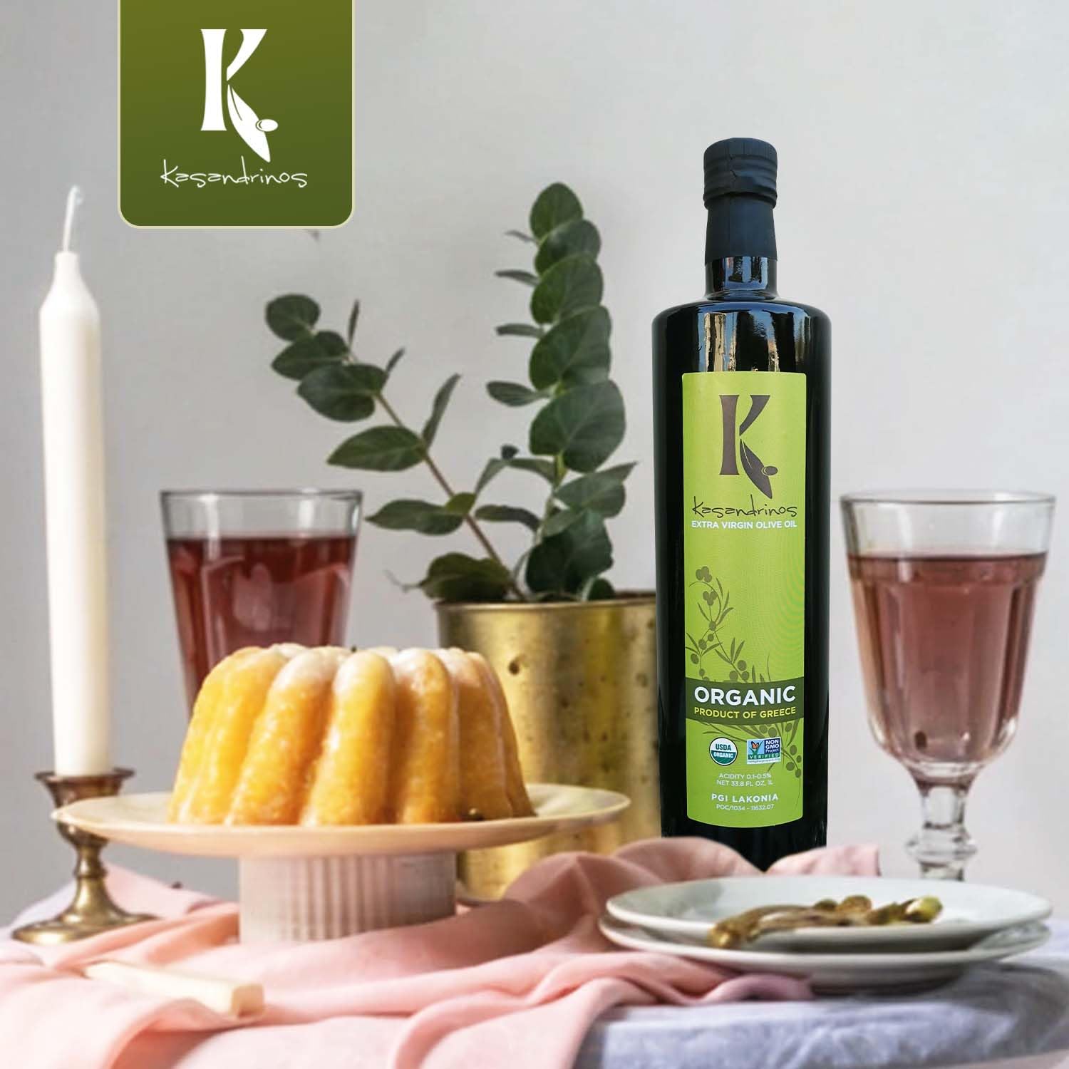 Kasandrinos Organic Olive Oil Extra Virgin, Polyphenol Rich Greek Olive Oil, 100% Organic First Cold Pressed, Mild + Delicate Flavor, Verified by Non GMO, 500 ml / 16.9 oz