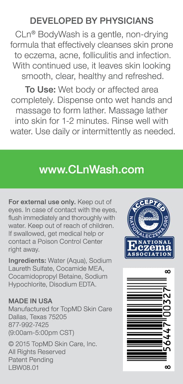 CLn® BodyWash - Non-Drying Body Wash, For Compromised Skin Prone to Eczema, Dermatitis, Rash & Hidradenitis Suppurativa, Fragrance-Free & Paraben-Free, 8 fl oz.