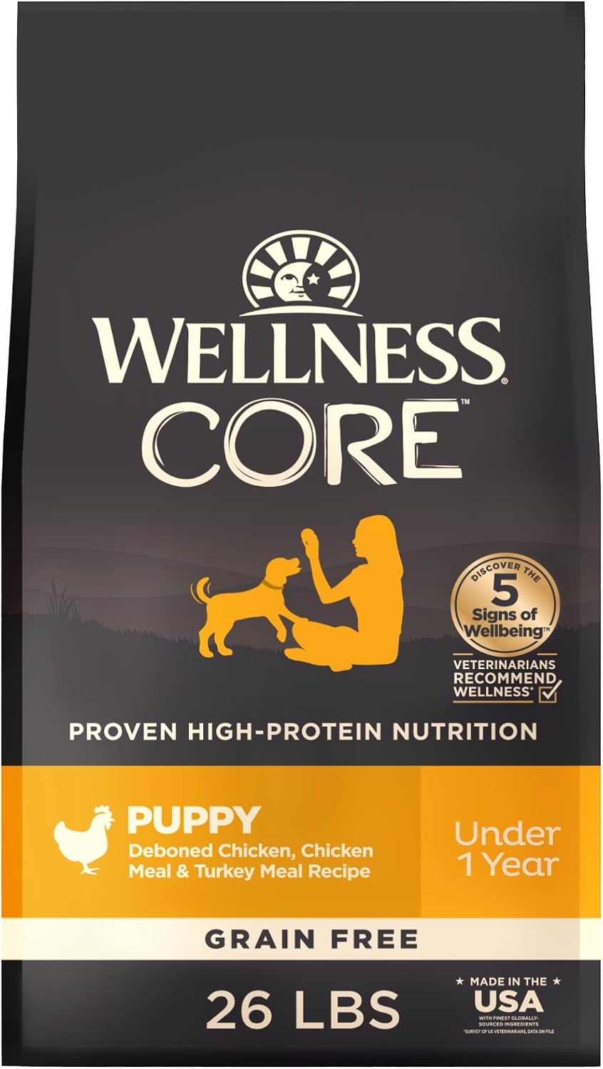 Wellness CORE Puppy Dry Dog Food, Grain Free Kibble, Natural, High Protein, Chicken and Turkey Recipe, 4 lb Bag