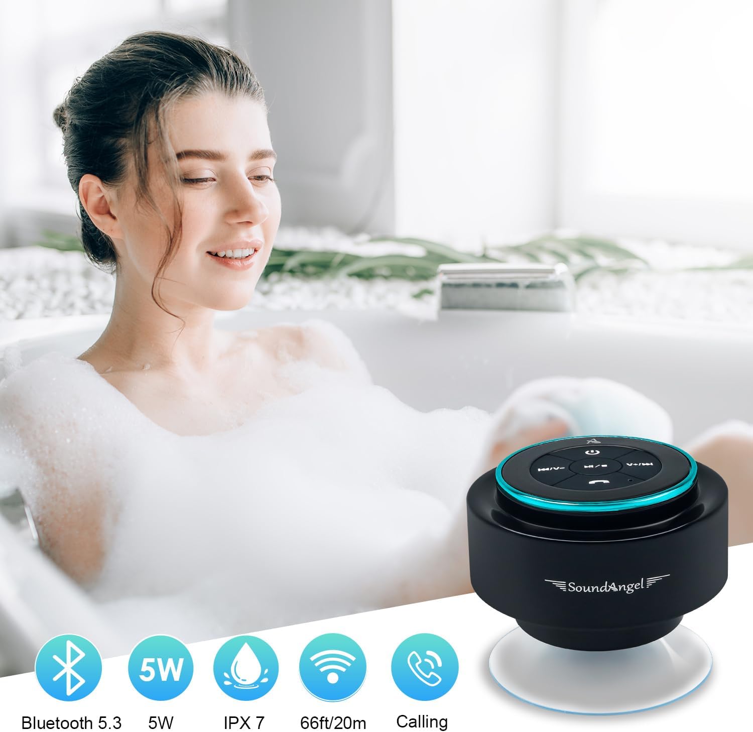 XLEADER, Upgraded, Pro Shower Speaker, Certified IPX7 Waterproof Bluetooth Speaker, with Suction Cup, Silicone Lanyard, 8W Crystal Sound&Rich Bass