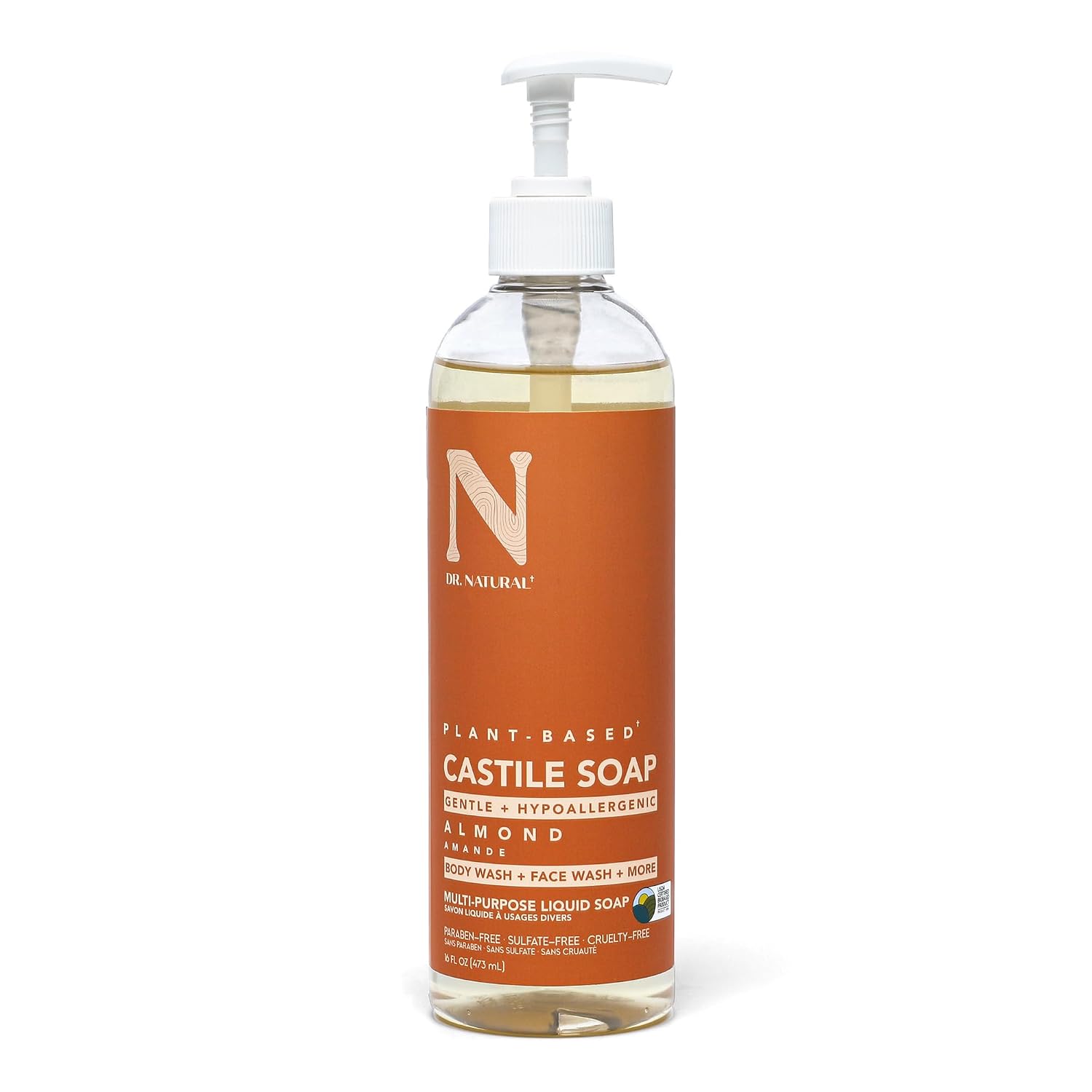Dr. Natural Castile Liquid Soap - Multi-Use Body Wash, Shampoo and Face Wash - Hydrating Body Soap for Skin, Hair, Pets and Home - Eucalyptus - 32 oz