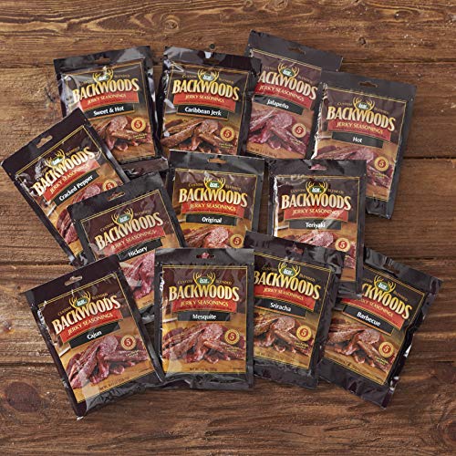 LEM Products Backwoods Caribbean Jerk Jerky Seasoning, 4.2 oz Packet | Pre-Measured Seasoning and Cure for Wild Game and Domestic Meat, Seasons Up to 5 Pounds of Meat for Homemade Jerky