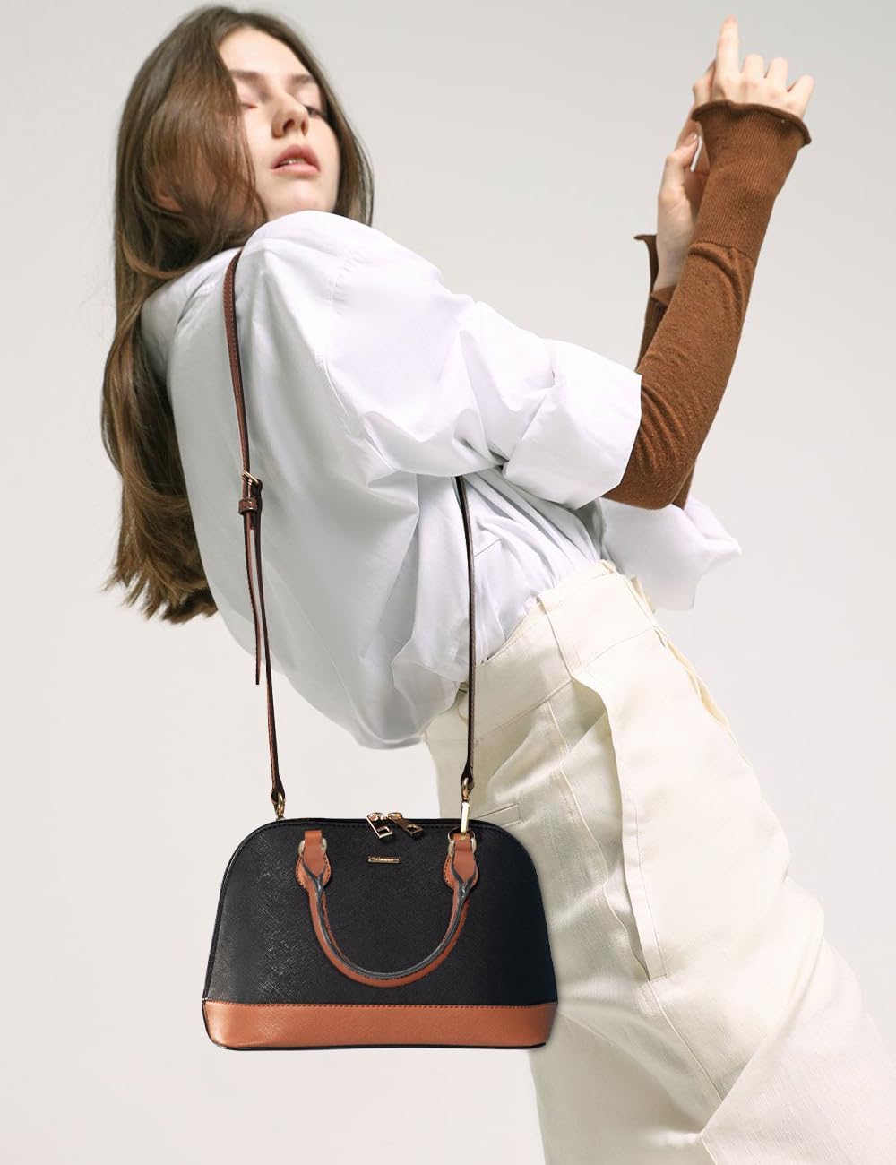 LOVEVOOK Purse for Women, Crossbody Dome Satchel Handbag with Double Zip