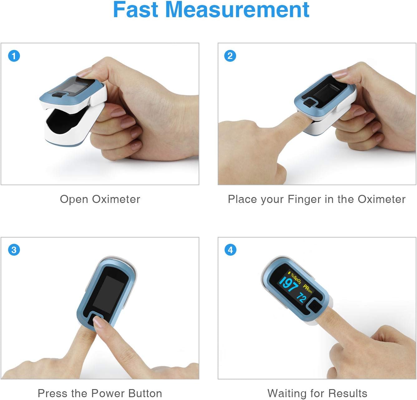 OLED Finger Pulse Oximeter, O2 Meter, Dual Color White/Light Blue