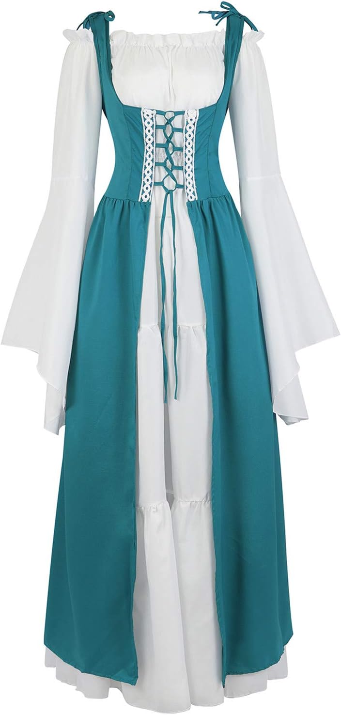 Kranchungel Renaissance Costume Women Dress: Flowy Long Sleeve Medieval Dress for Renaissance Faires & Medieval Festival