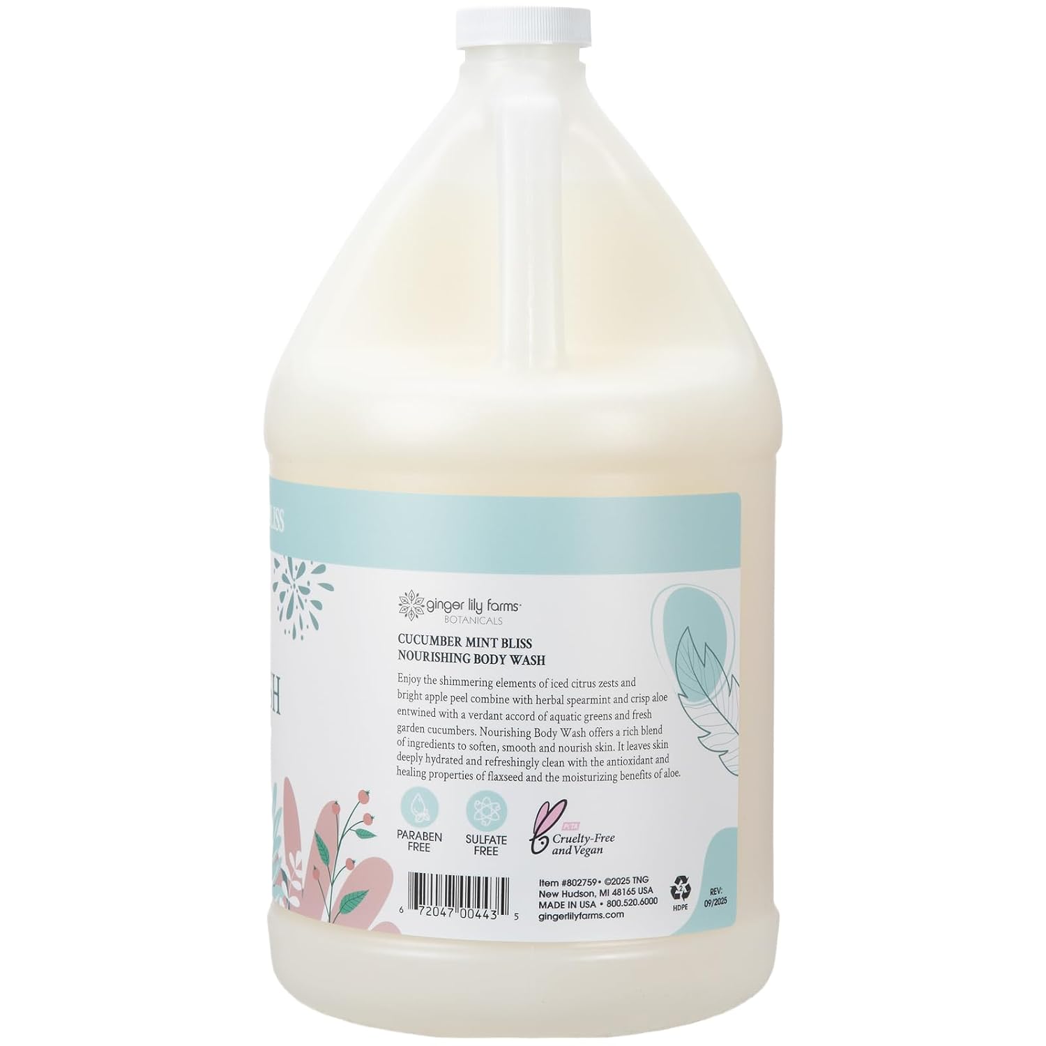 Ginger Lily Farms 1 gal Nourishing Body Wash, Citrus Blend Scent | for Hands, Body & Hair, Moisturizing Wash, Salon Wash, Spa Cleanser, Salon & Spa Essentials, Manicure & Pedicure Supplies
