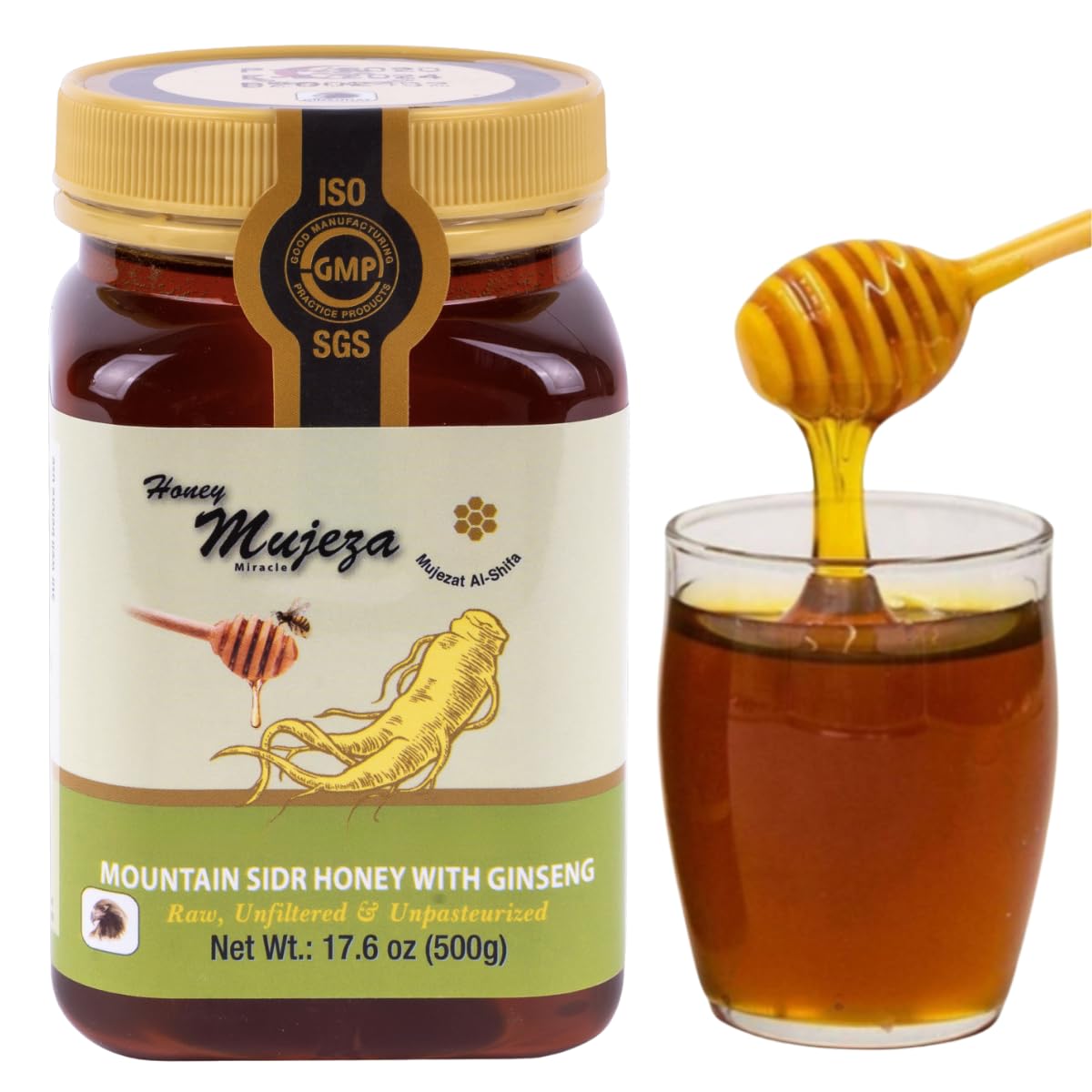Authentic Mountain Sidr Honey - Jujube Honey, Supports Mental Health, Memory and Cognition, 100% Natural, Raw Liquid Honey, Gluten Free (500g / 17.6oz)