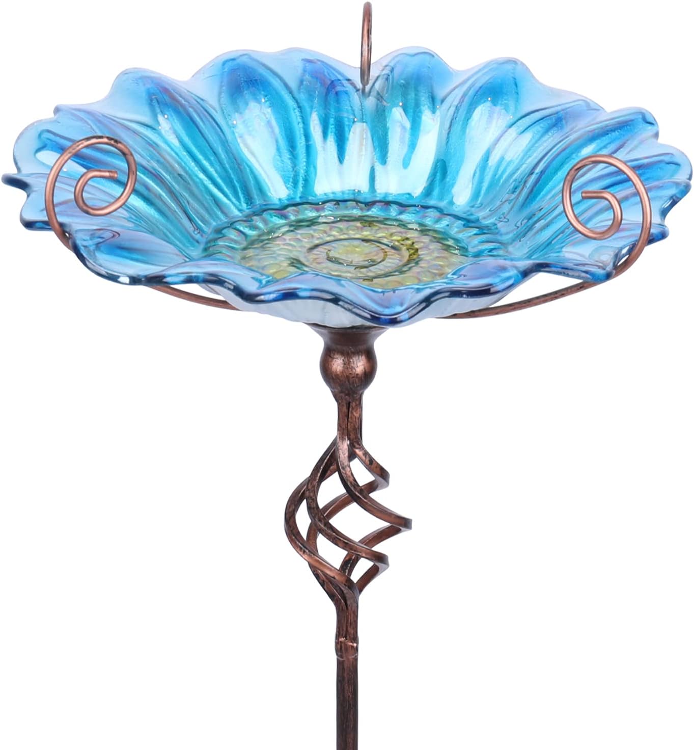 MUMTOP Bird Bath Outdoor, Glass Birdbath Bowl with Stake Garde Decor, Blue