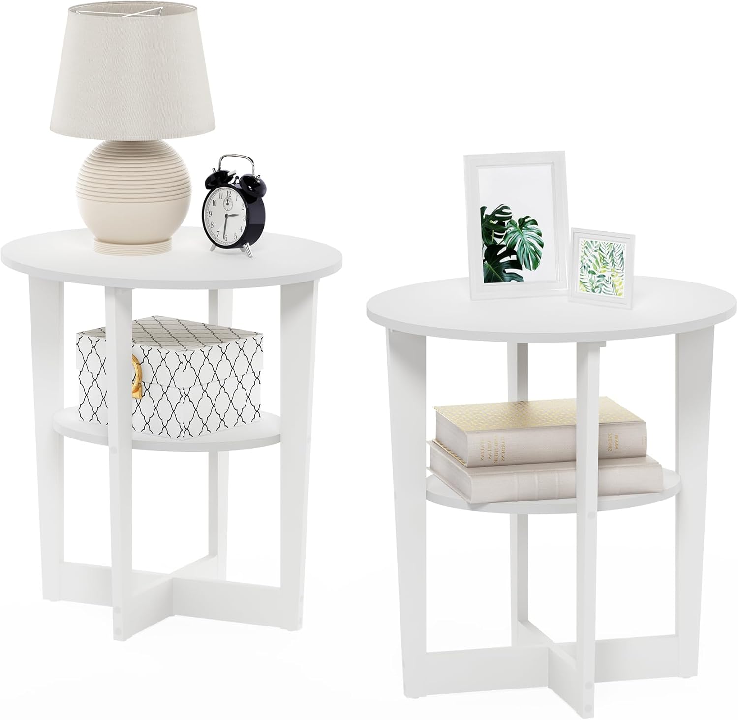 Furinno SIMPLE DESIGN Side Table, 2-Tier Modern End Table with Soft Edges, Open Shelves Night Stand, Bedside Table, for Living Room, Bedroom, French Oak