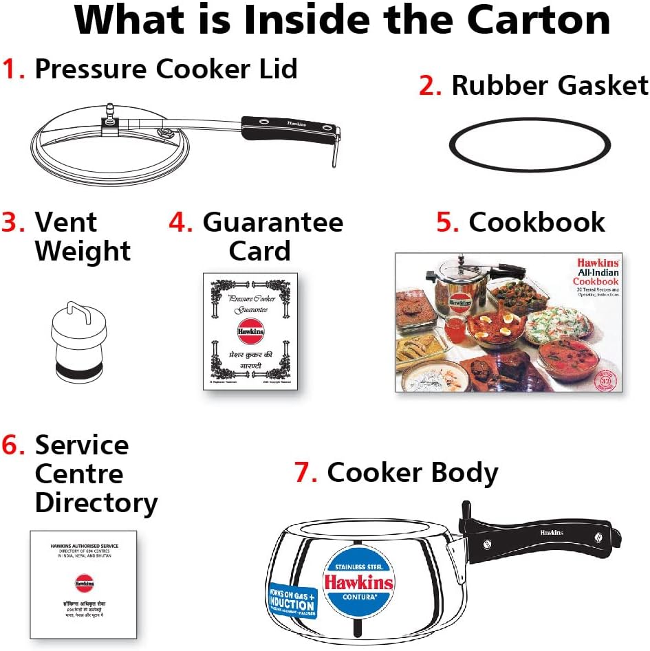Hawkins Contura Pressure Cooker, Stainless Steel Inner Lid Cooker, Handi Cooker, Induction Cooker, Small Cooker, Silver SSC20 2 Litre