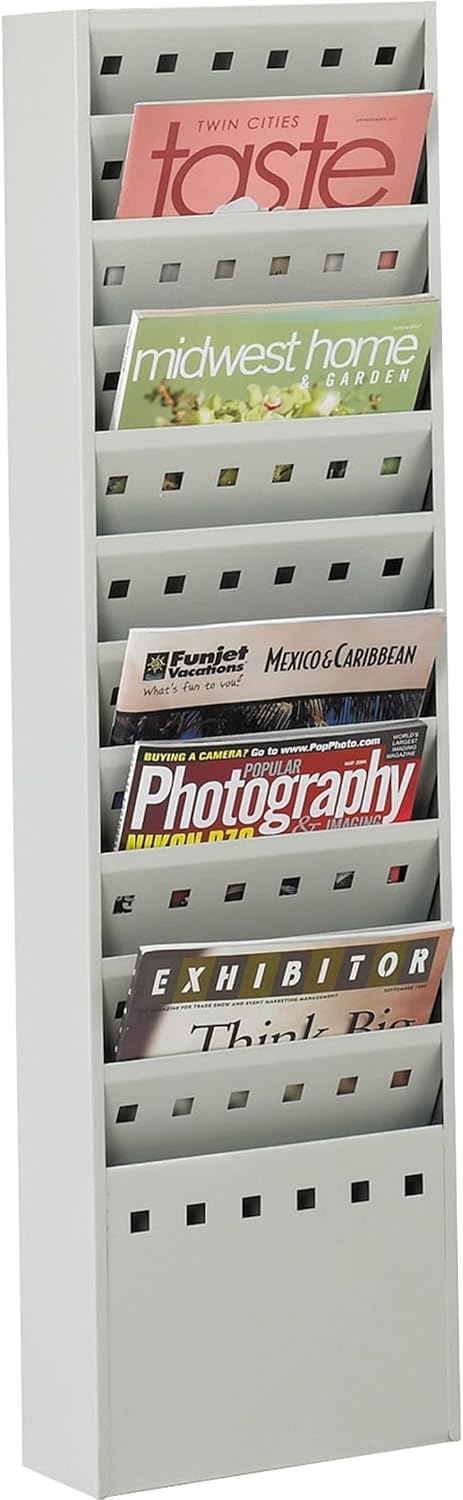 Safco 4321BL Steel Magazine Rack, 11 Pockets - Durable Wall Mounted Black Steel Construction with Optional Base - Perfect Office or School Resource Solution