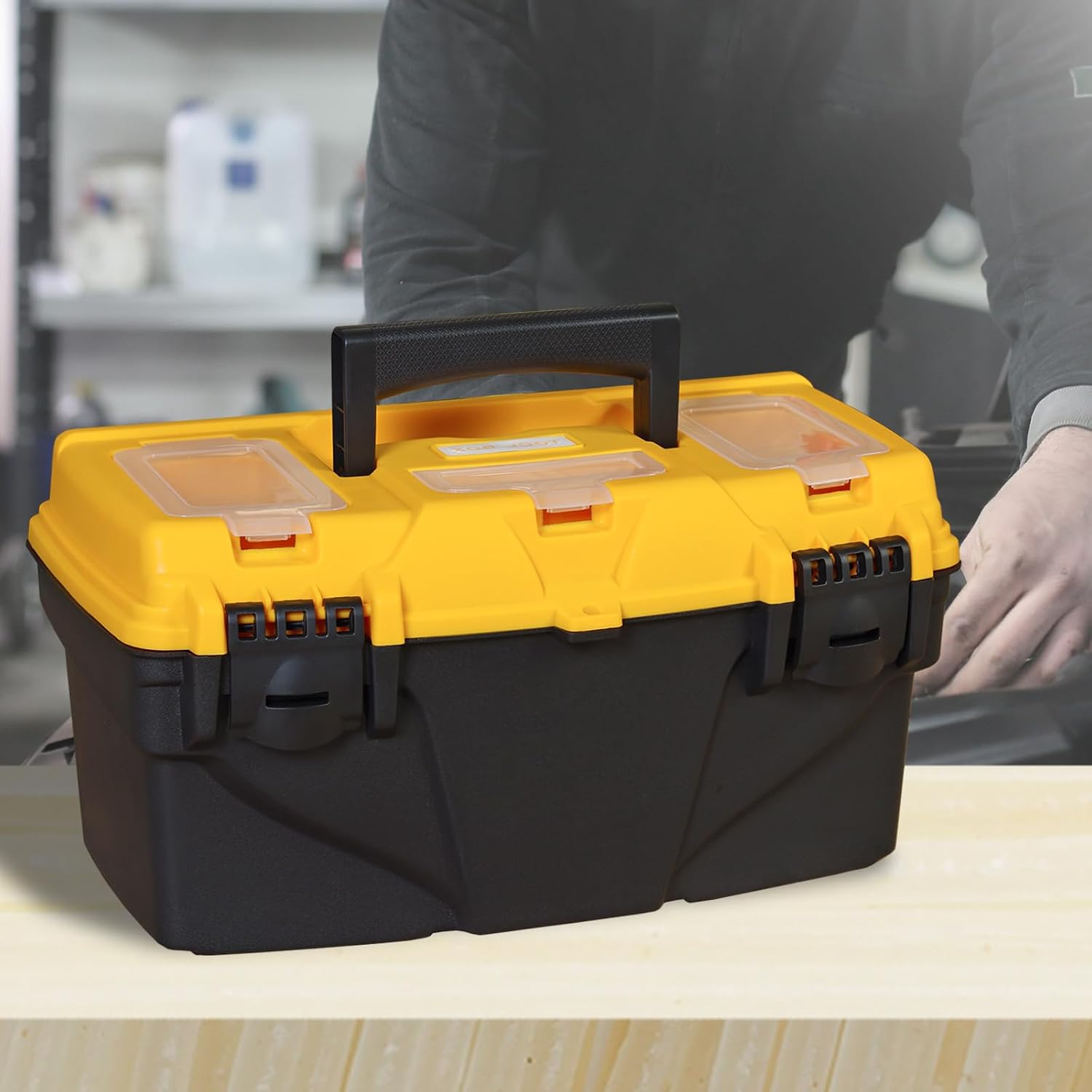 Torin ATB102B 16" Hip Roof Style Portable Steel Tool Box with Metal Latch Closure, Black