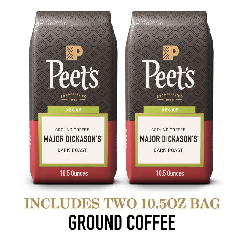 Peet's Coffee, Dark Roast Ground Coffee, Decaffeinated Arabica Coffee - Decaf Major Dickason's Blend 10.5 Ounce Bag