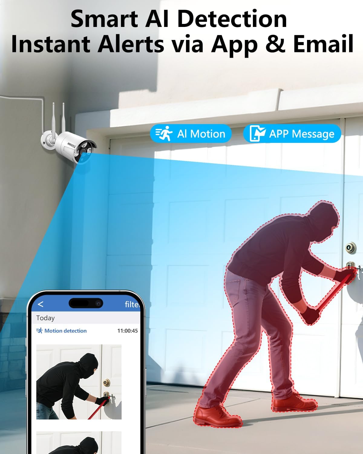 (2026 Update) Wireless WiFi Outdoor Security Camera System, IP67 Waterproof Dual Antenna Cameras, Audio Recording, Night Vision, No Monthly Fee