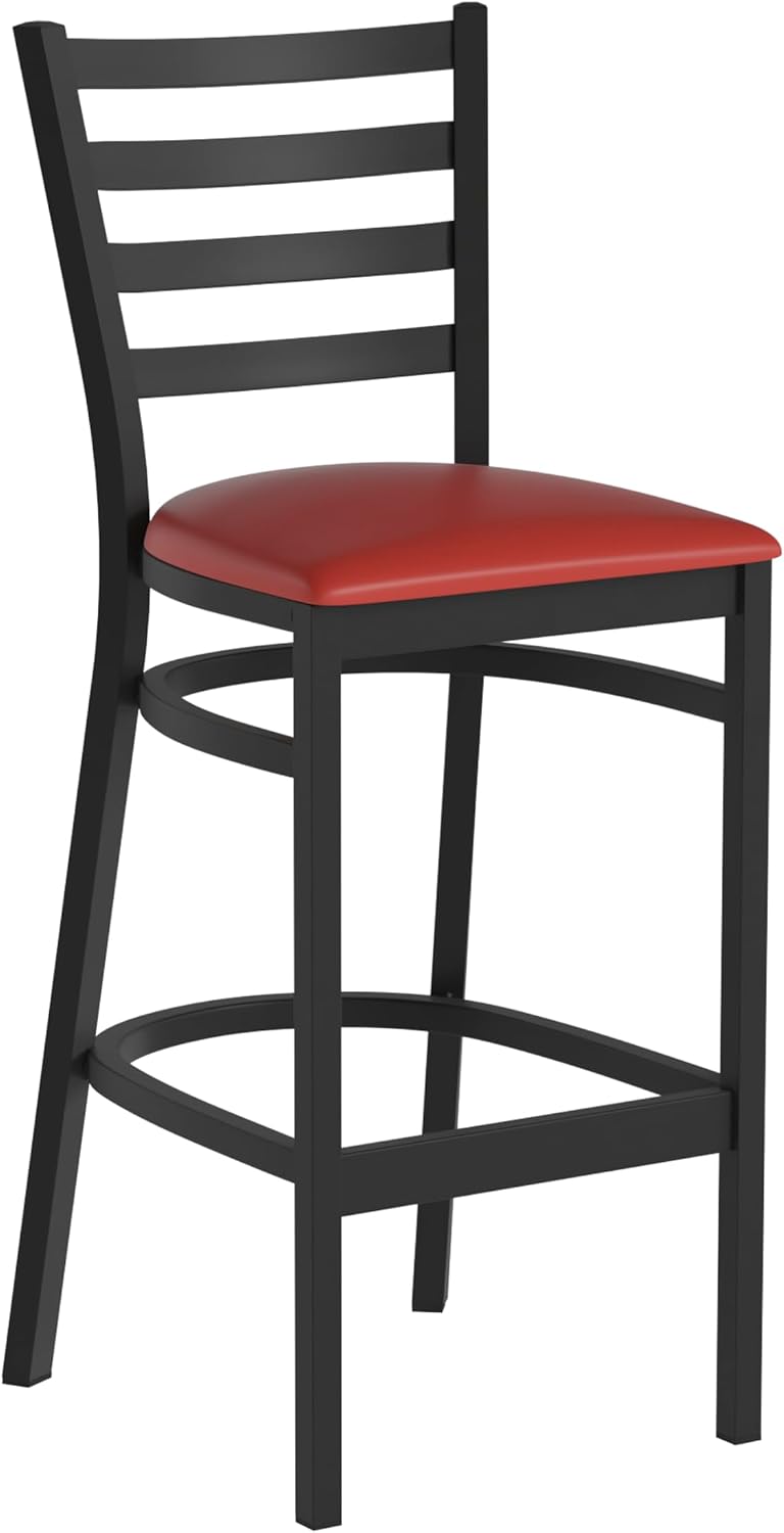 Flash Furniture Hercules Series Ladder Back Metal Restaurant Barstool, Modern Upholstered Armless Bar Height Chair for Restaurants and Kitchens, Black | Vinyl Upholstery, Durable Construction, Commercial Use