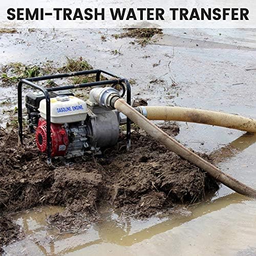 DC HOUSE 6.5 HP 4-Stroke, Gas-Powered Water Transfer Pump, 2 Inch 212CC 158GPM Heavy Duty Semi-Trash Clean Water Pump