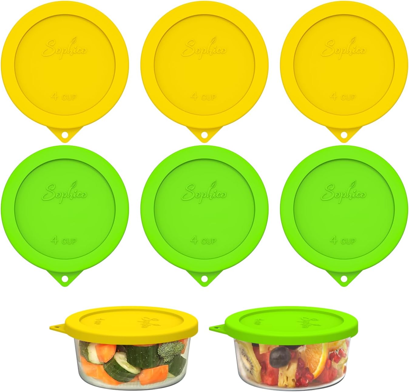 SOPHICO 4 Cup Silicone Lids Replacement for Pyrex & Anchor Hocking 7201-PC