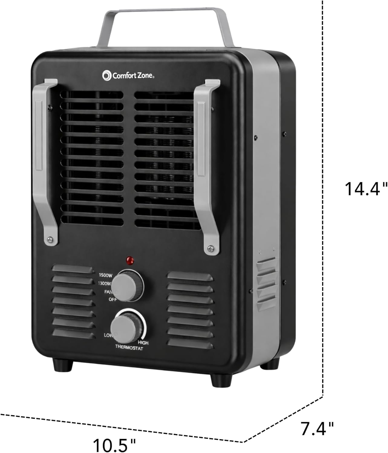 Comfort Zone Electric Portable Milkhouse Style Utility Space Heater with Adjustable Thermostat, Overheat Protection, and Safety Tip-Over Switch, Ideal for Garage or Greenhouse, 1,500W, CZ798