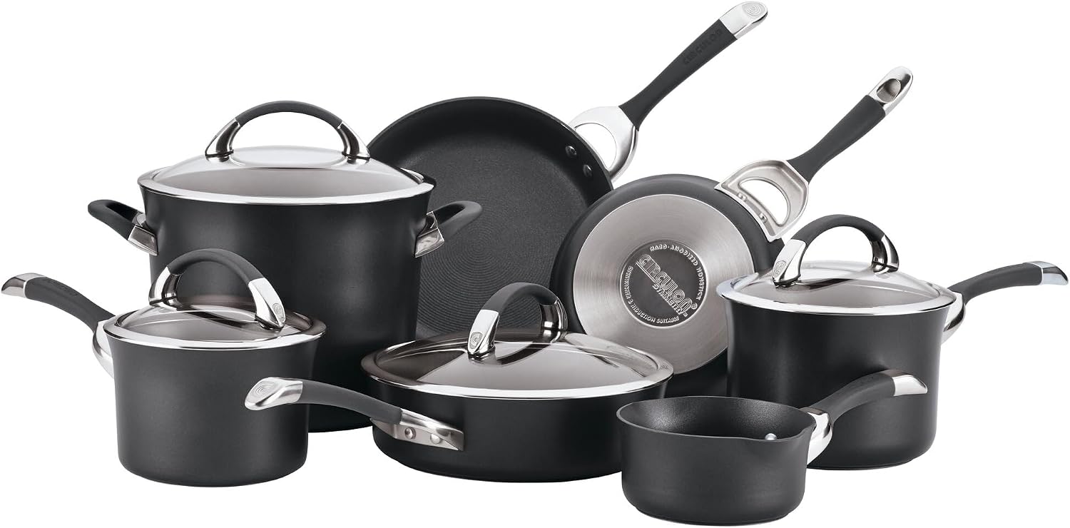 Circulon Symmetry Hard Anodized Nonstick Cookware, Cooking Pots, Induction Pots and Pans Set, 11-Piece, Black