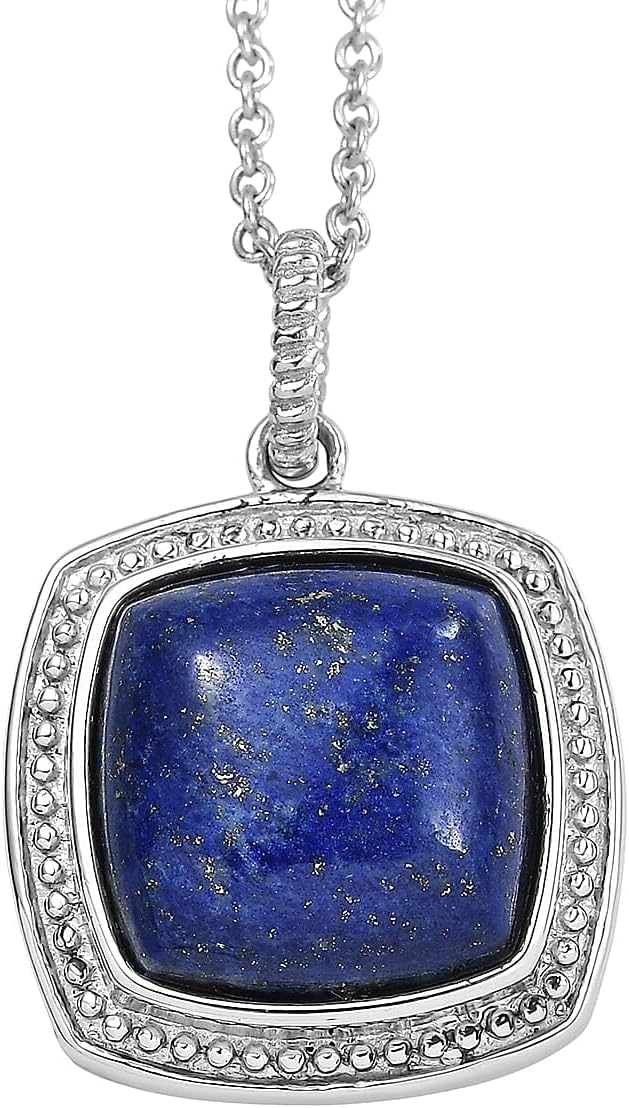 Lapis Lazuli 10.60 ctw Pendant Necklace in Stainless Steel 20 Inches
