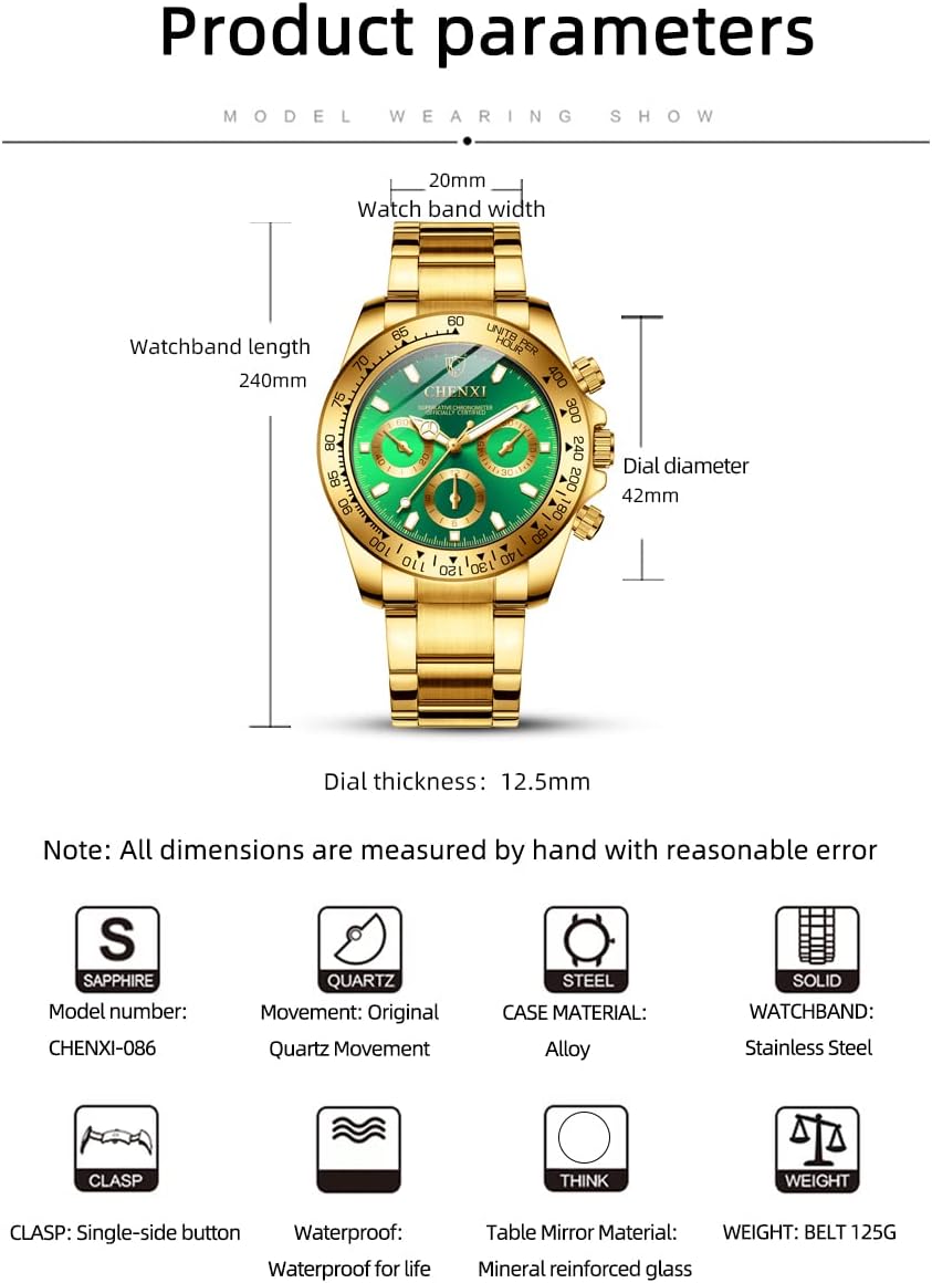 DREAMING Q&P Fq-005 Classic Style Gold Stainless Steel Mens Wrist Watches with Crystals for Man