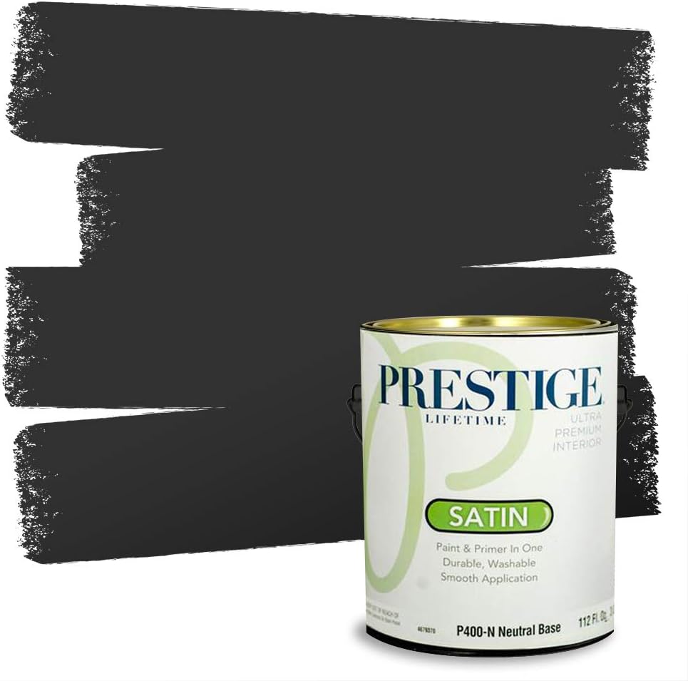 PRESTIGE Paints Exterior Paint and Primer In One, 1-Gallon, Satin, Comparable Match of Sherwin Williams* Black Magic*