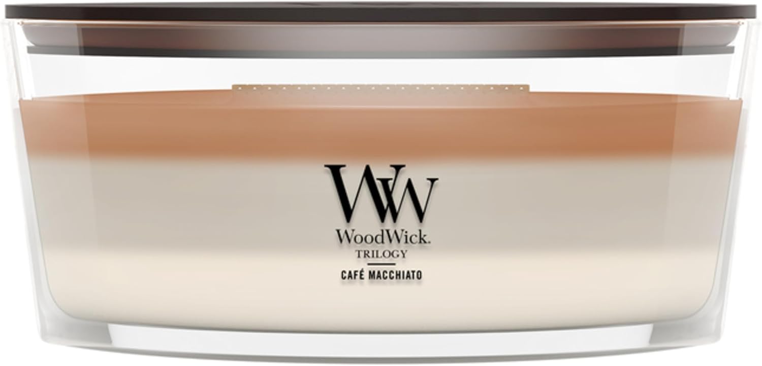 WoodWick Café Sweets Trilogy Holiday Candle Gifts for Women and Men, 9.7 oz Medium Hourglass Trilogy Candle with Crackling Wick