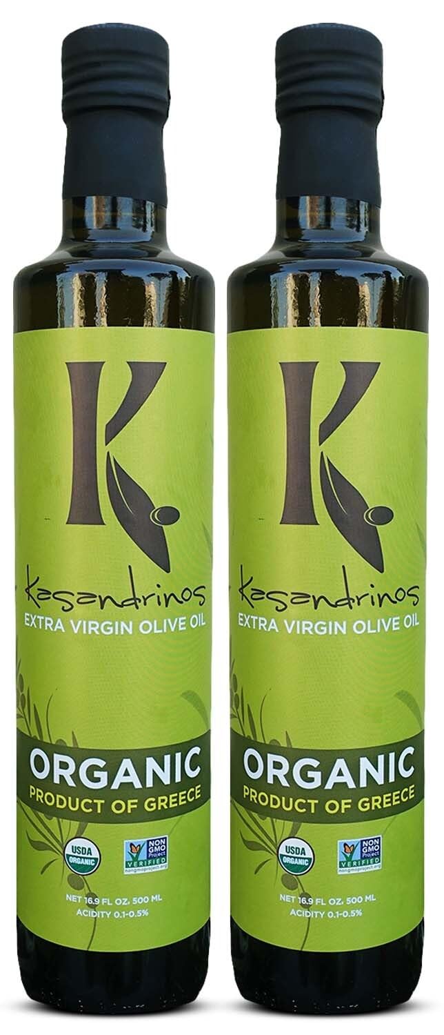 Kasandrinos Organic Olive Oil Extra Virgin, Polyphenol Rich Greek Olive Oil, 100% Organic First Cold Pressed, Mild + Delicate Flavor, Verified by Non GMO, 500 ml / 16.9 oz