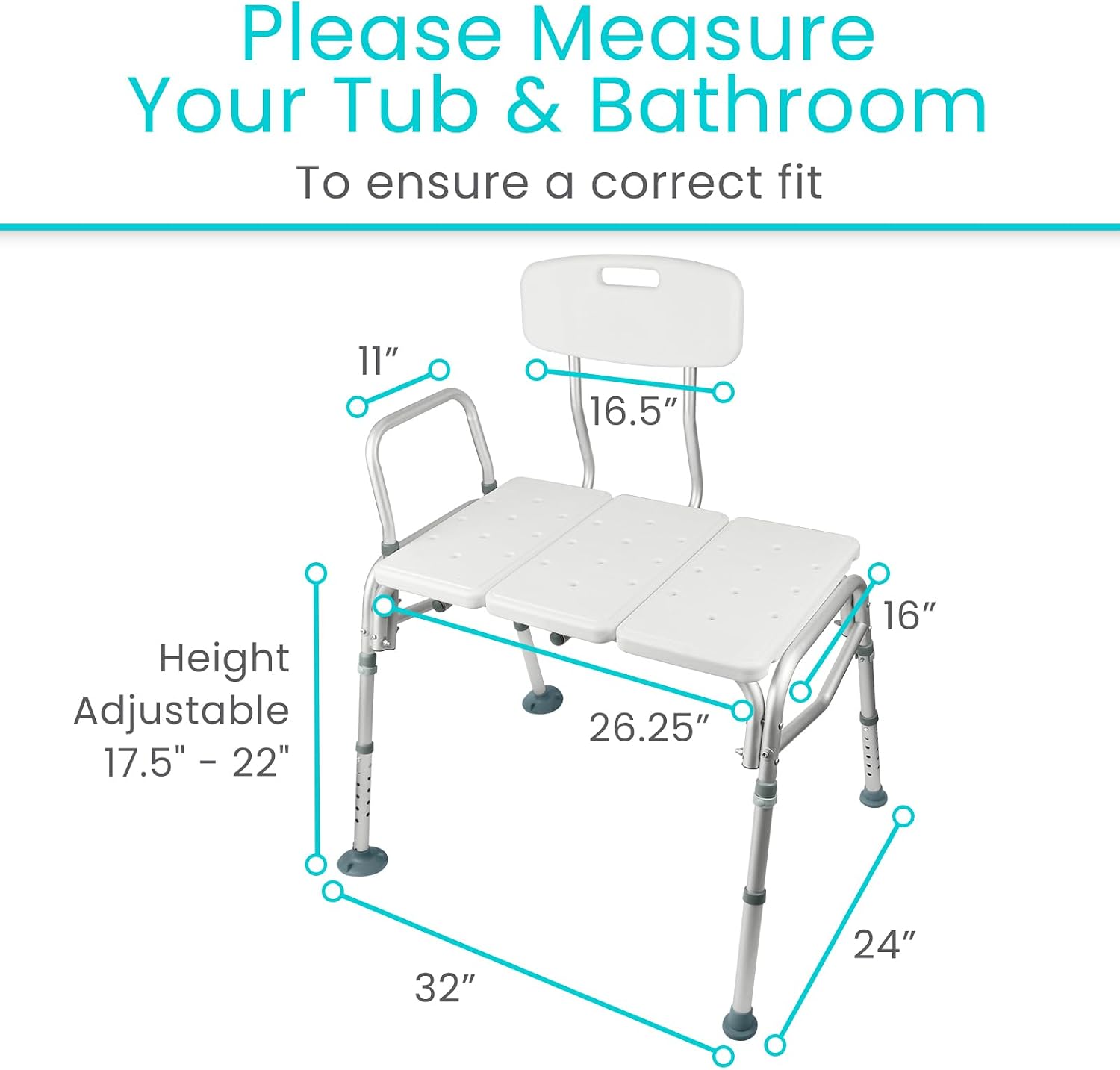Vive Shower Bench for Transfers - Heavy Duty Tub Transfer Bench for Bathtub, Holds 400 lbs - Shower Chair for Elderly, Disabled