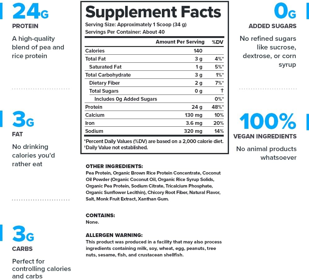 LEGION Plant+ Vegan Protein Powder, Chocolate - Rice and Pea, Plant Based Protein Blend. Gluten Free, GMO Free, Naturally Sweetened and Flavored, 20 Servings, (Chocolate)