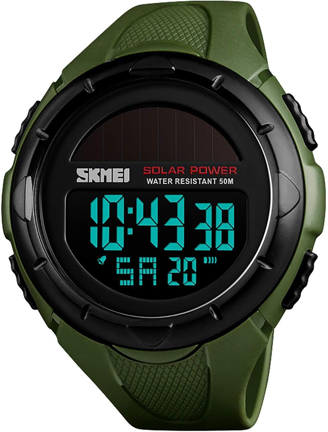 Gosasa Men's Outdoor Sports Multifunction Solar Power LED Digital Watches 50M Water Resistant (Black)