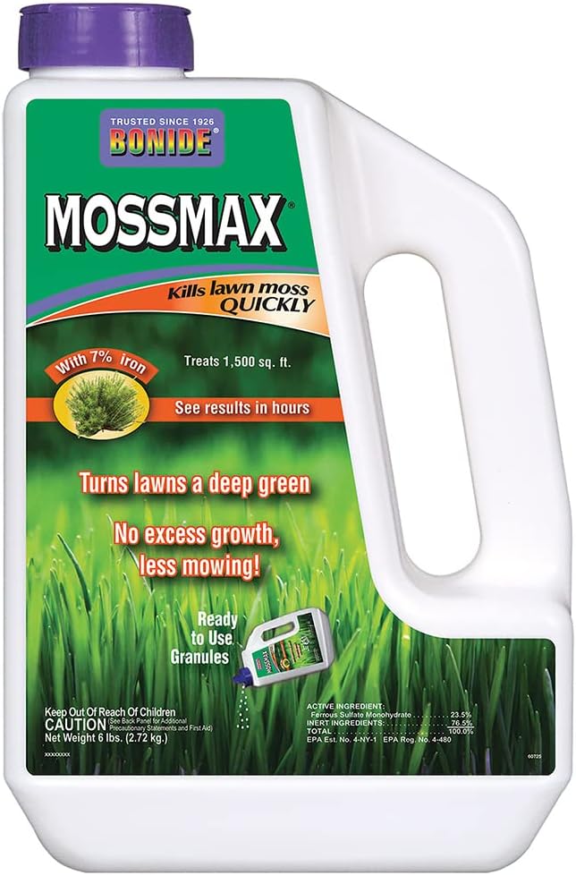 Bonide MossMax, 6 lbs. Ready-to-Use Granules Kill Lawn Moss Quickly at Home, Fast Acting and Effective Formula
