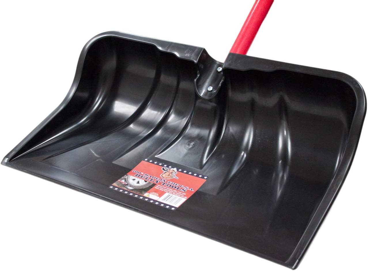 22" Combo Snow Shovel Pusher Fiberglass Handle, Made in USA | Top-grade poly, head 12.75"x22"x4.5", 56" length, Wirecutter Best Snow Shovel, D-grip
