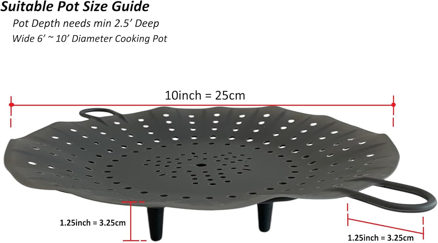 Korean Made Silicone Steamer Basket 10' Size, Silicone Steamer Insert for Pot Flexible Design (Gray) Stocking Stuffer
