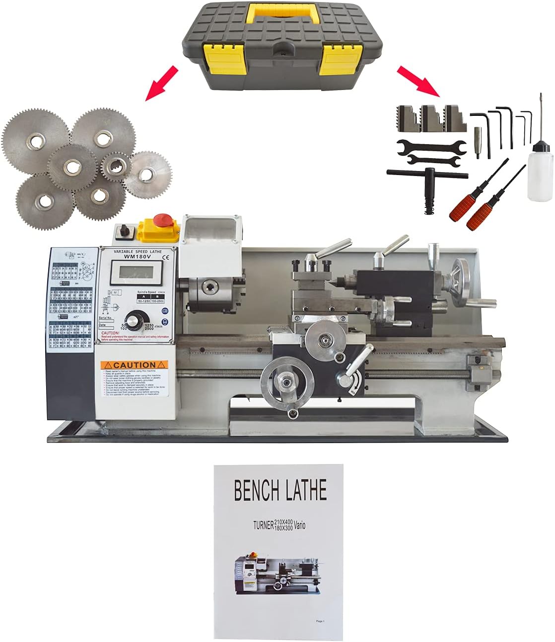 TECHTONGDA Metal Lathe Mini Precision Bench Lathe Inch Thread 600W Brushless Motor DIY Turning Machine DIY Mini Lathe