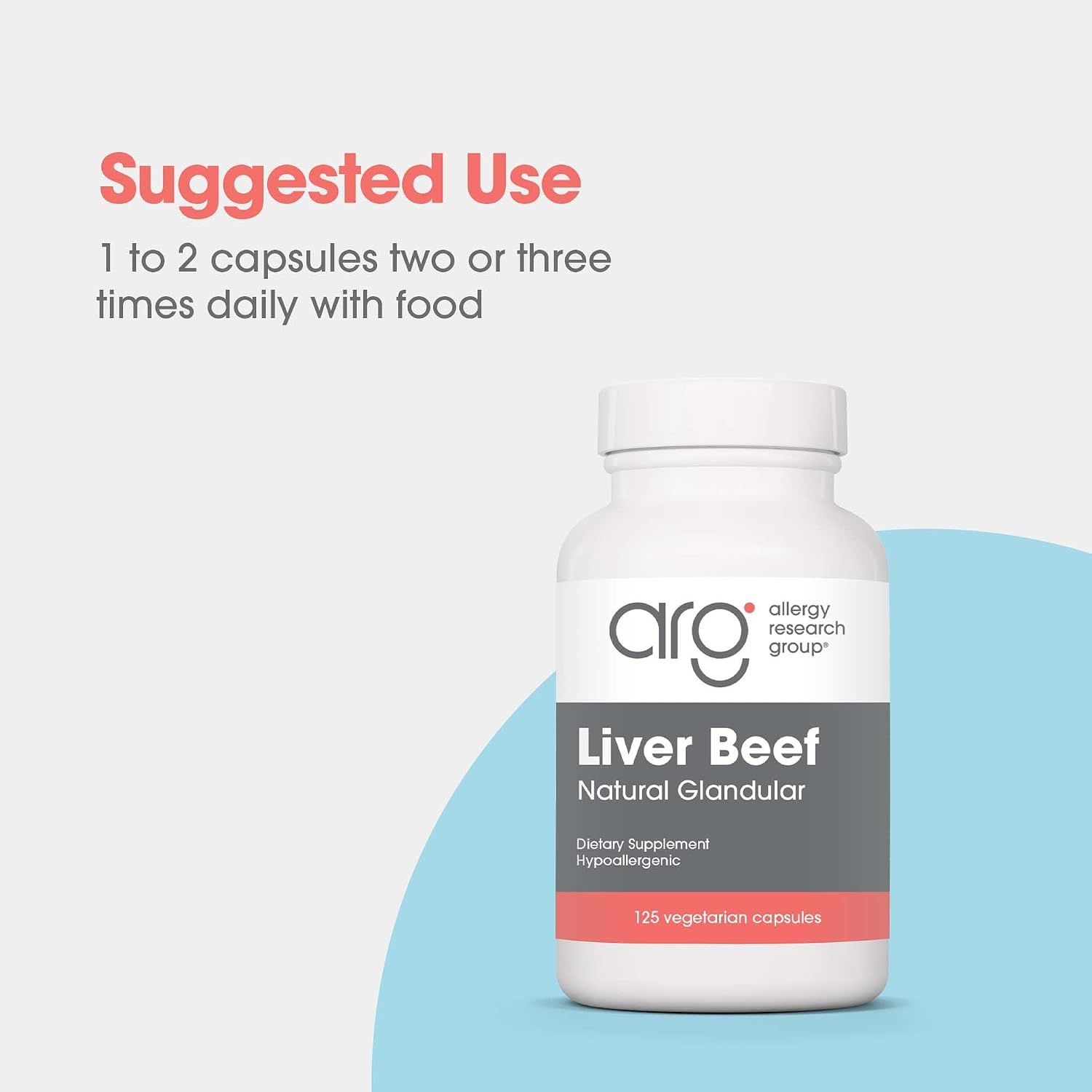Allergy Research Group ARG Liver Beef Natural Glandular - 1000 mg Bovine Liver - Supports Liver Function - Hypoallergenic Formula - 62 Servings