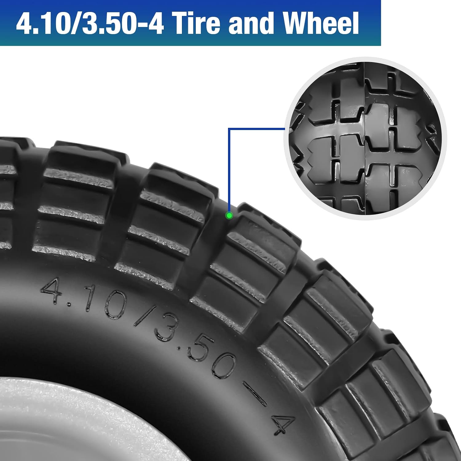 4 Pcs 4.10/3.50-4 Flat Free Tires and Dolly Wheel, 10" Solid Non-inflated Tires Wheels with 5/8 Ball Bearings, 2.24" Offset Hub for Wheelbarrow