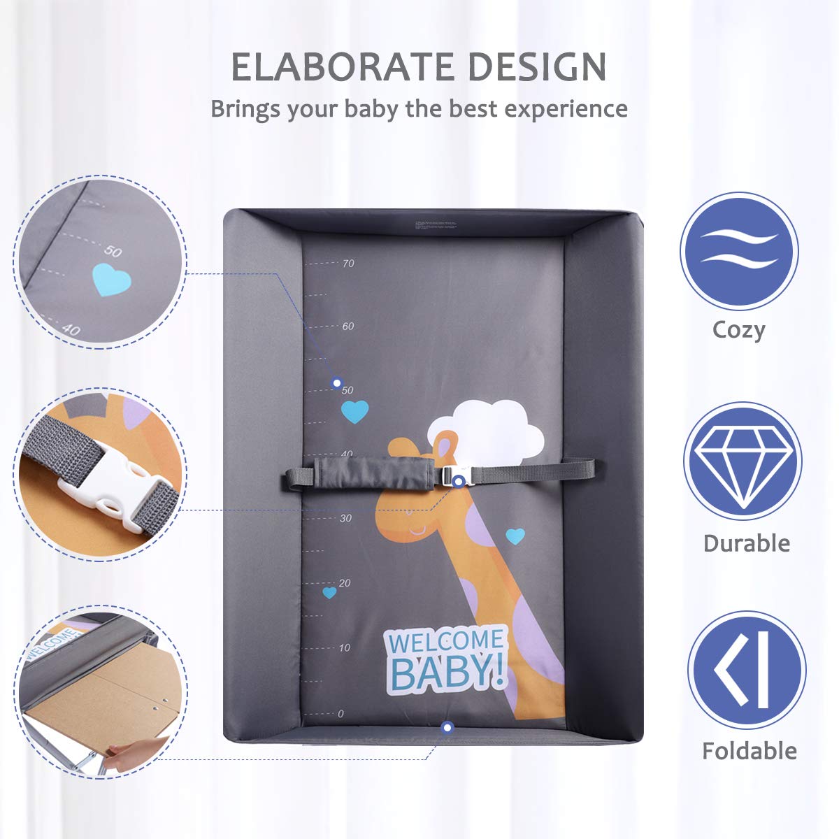 Baby Changing Table Portable Folding Diaper Changing Station with Wheels
