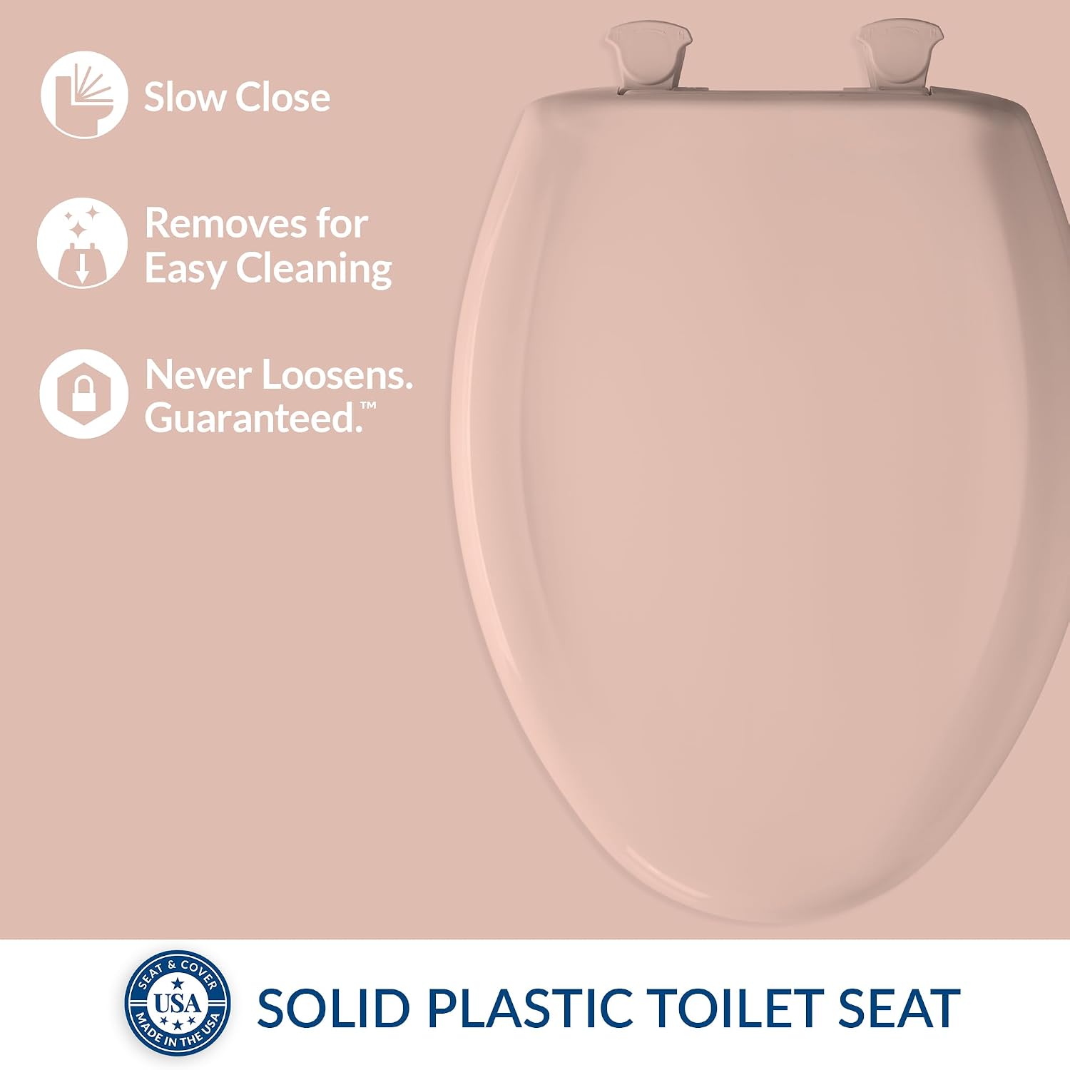 Bemis Classic Colors Slow Close Toilet Seat, Easy Clean Hinges and Durable Plastic Seat, Made in USA, Elongated, Black