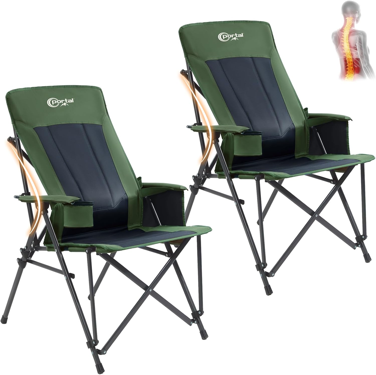 Portal Camping Chair with Lumbar Support for Adults Folding Portable High Back Oversized, 400LBS