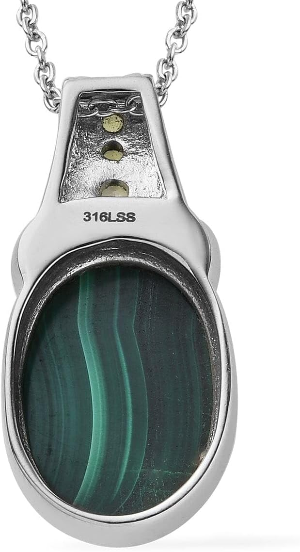 SHOP LC DELIVERING JOY Stainless Steel Malachite Peridot Birthstone Pendant Necklace for Women Jewelry Size 20" Birthday Gifts for Women