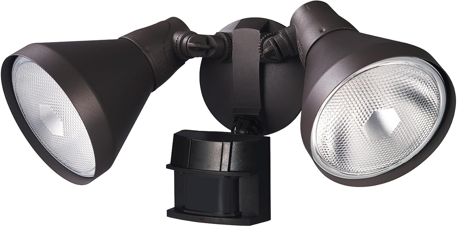 Globe Electric 17000272 180-Degree 240 W Twin Head Bronze Hardwired Motion Sensor Security Flood Light, Spotlight, Outdoor, Outside House Lights