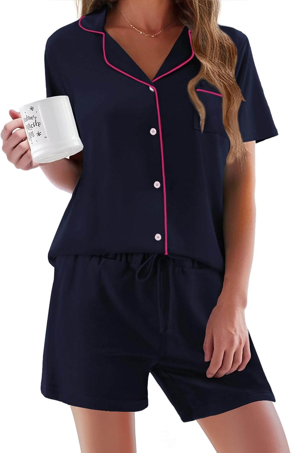 Ekouaer Pajamas Set for Women Short Sleeve Sleepwear Button Down Pj XS-XXXL | Summer 2 Piece Lounge Set, Soft Fabric, Drawstring Waistband, for Bridesmaid Bride Party, Plus Size, Petite, Cute Pattern