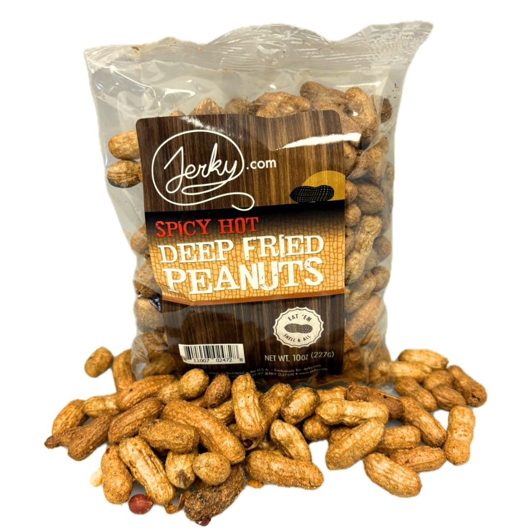 Jerky.com Deep Fried Spicy Hot Peanuts in Shell 3 Pack - Bold & Savory Peanuts - Roasted Spicy Peanuts in Shell for Human - USA Grown, Ultimate Spicy Gourmet Gift Peanuts (30oz Total)