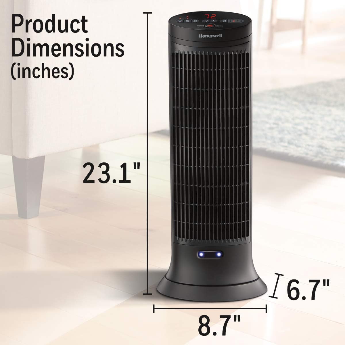 Honeywell Slim Ceramic Tower Heater, Small Room, Black – Easy to Use – Slim Space Heater with Two Heat Settings | Easy to Use – Slim Space Heater with Two Heat Settings