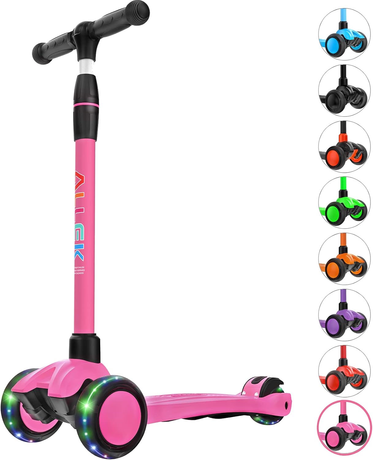 Allek Kick Scooter B03, Lean 'N Glide 3-Wheeled Push Scooter with Extra Wide PU Light-Up Wheels