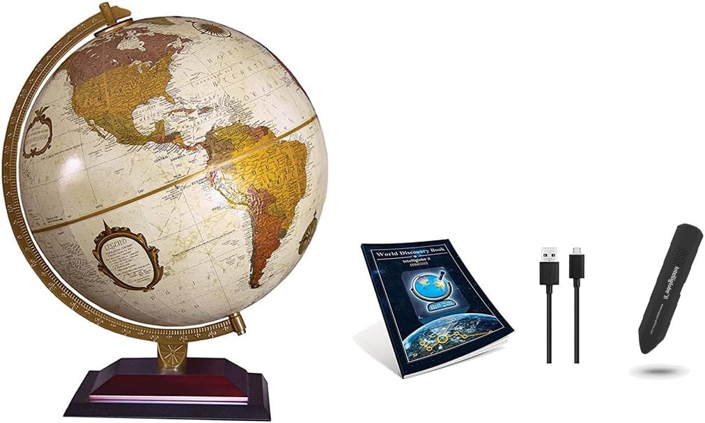 Replogle Aragon Globe, 12" Desktop World Globe, Raised Relief, Up-to-date Cartography, Smart Intelli-enabled World Map, Made in the USA, Blue