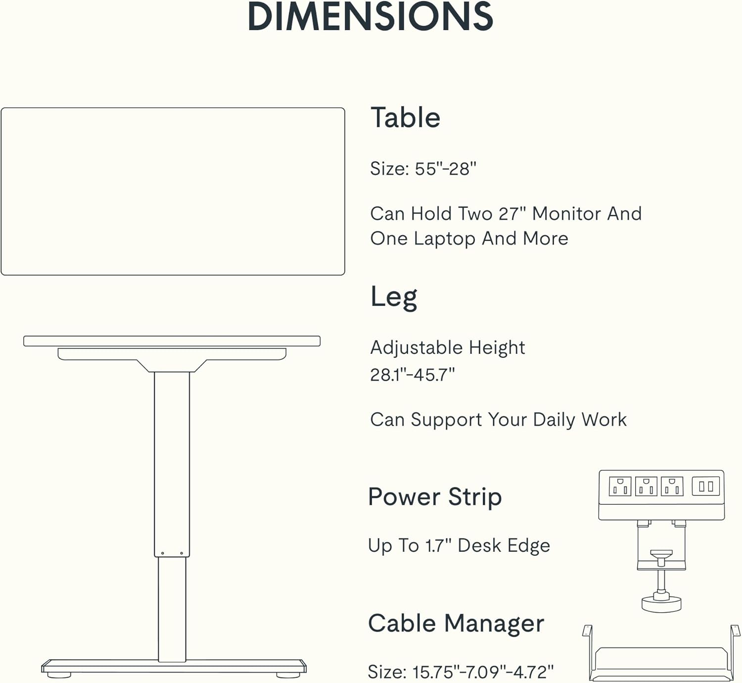 FLEXISPOT EN2 48"x24" Standing Desk with Power Strip Bundle, Black